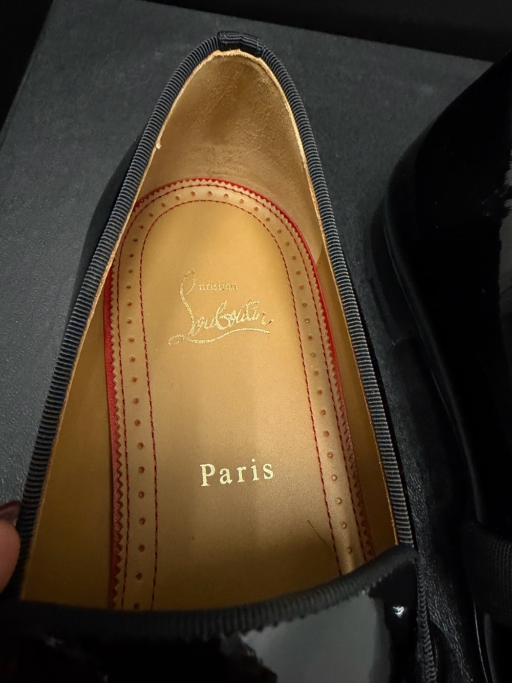 Christian Louboutin Black Patent Leather Slip-On Loafers with Grosgrain Strap - Picture 9 of 11